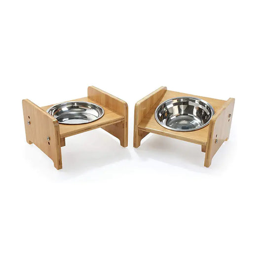 Adjustable Wooden Pet Feeding Stand for Cats and Dogs